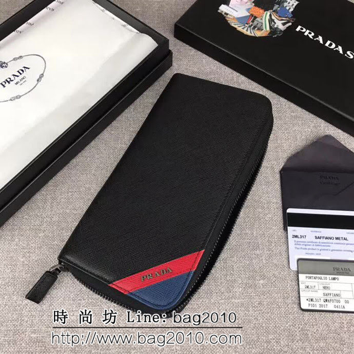 PRADA普拉達 專櫃最新款式 頂級原單十字紋牛皮 男士單拉鏈錢包 2ML317 DD1316